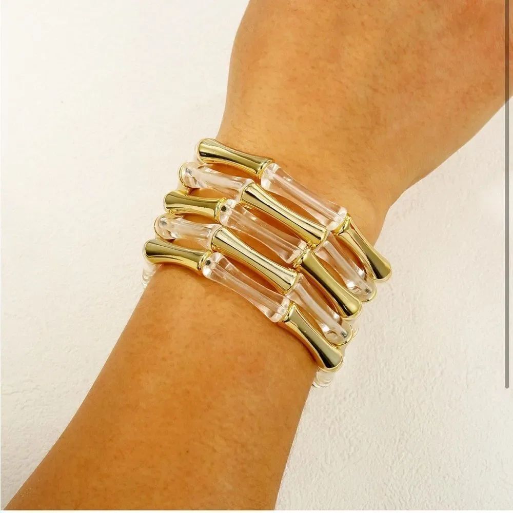 Gold and ClearโBamboo-Inspired StackableโBracelets